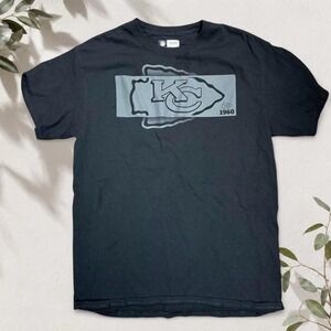 NFL Kansas City Chiefs Graphic T-Shirt Black Grey Logo 1960 Fan Tee Mens Medium